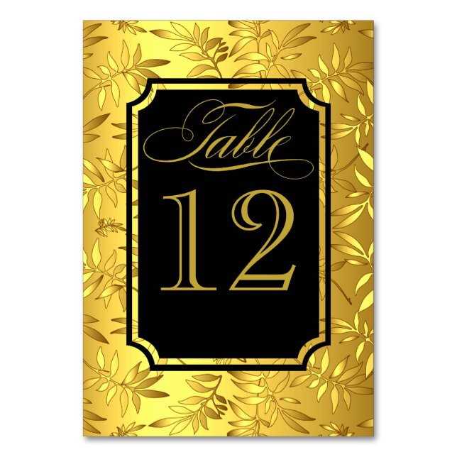Glam Bamboo Leaves Gold Foil Table Numbers | gold (Front)