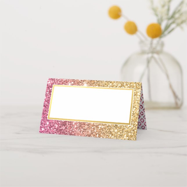 GLAM BAT MITZVAH modern luxe pink gold glitter Place Card (Front)