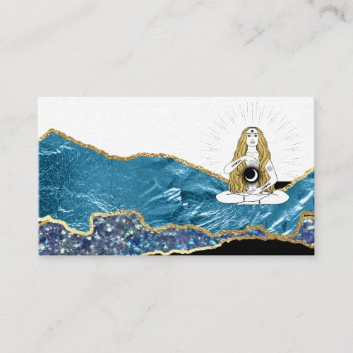  Glam Beach Moon Goddess Teal Gold Glitter Business Card