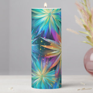 Glam Beautiful Aqua Mix Star Flare Pattern Pillar Candle