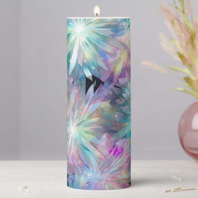 Glam Beautiful Aqua Mix Star Flare Pattern Pillar Candle (In Situ)