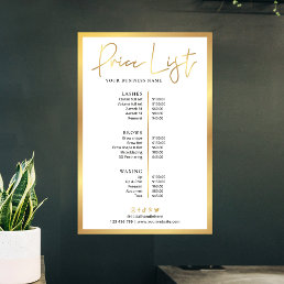 Glam Beauty Lashes Faux Gold Price List Poster