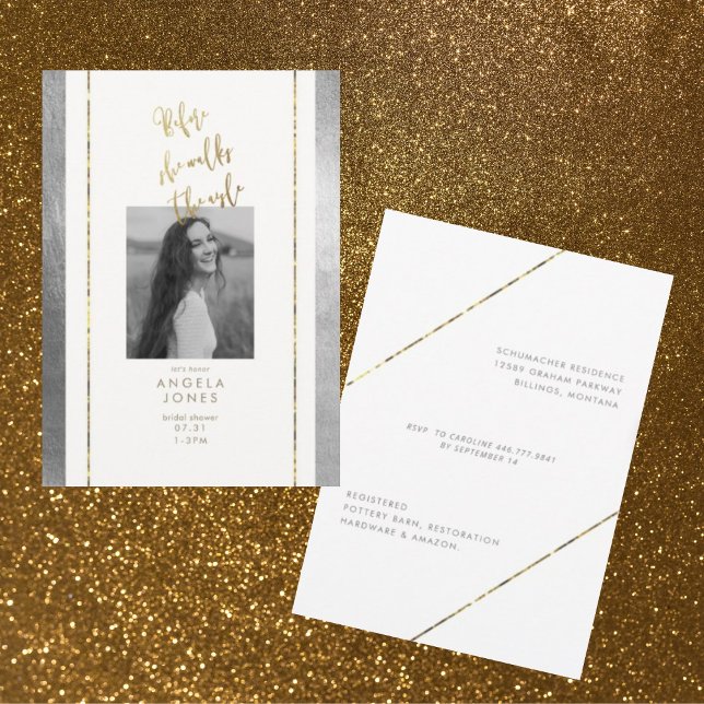 Glam Before She Walks Photo Gold & Silver Bridal  Invitation (Creator Uploaded)