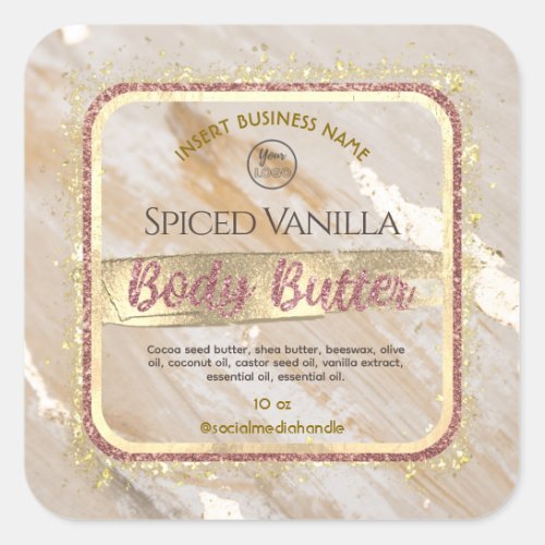 Glam Beige Marble Gold Foil Effect Body Butter Square Sticker