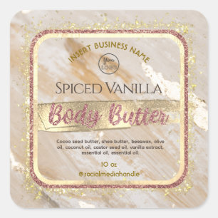 Glam Beige Marble Gold Foil Effect Body Butter Square Sticker