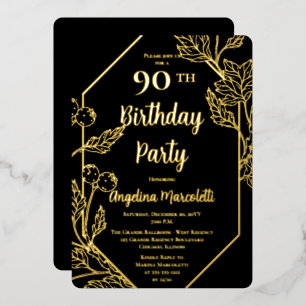 Glam Berries Leaves Frame 90th Birthday Foil Invitation