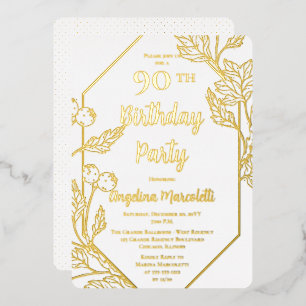 Glam Berries Leaves Frame 90th Birthday Foil Invitation