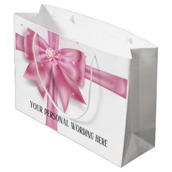 Glam Big Pink Satin Gift Bow Diamond Heart Glitter Large Gift Bag by mensgifts at Zazzle