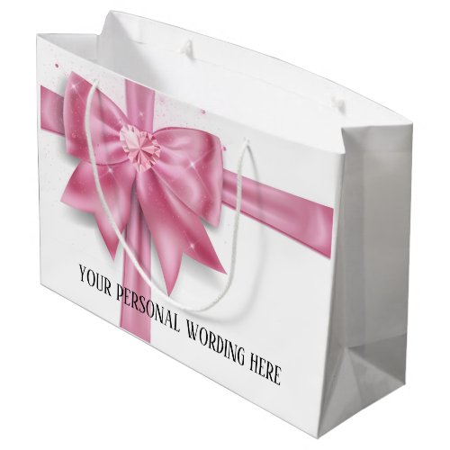 Glam big pink satin gift bow diamond heart glitter large gift bag