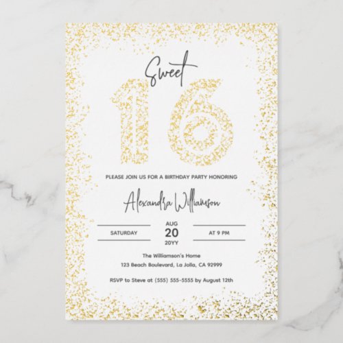 Glam Birthday Party Photo Sweet 16 Real Gold Foil Invitation