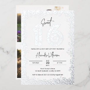 Glam Birthday Party Silver Glitter Photo Sweet 16 Foil Invitation