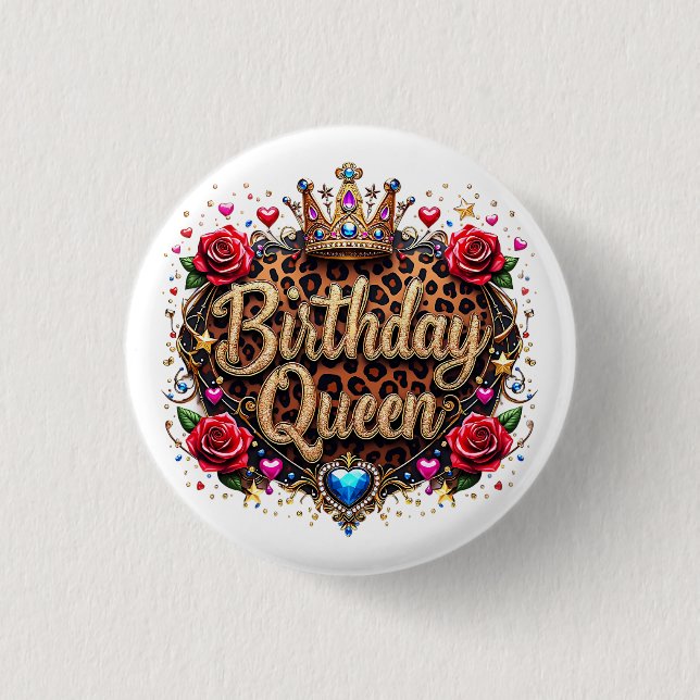 Glam Birthday Queen Crown Button (Front)