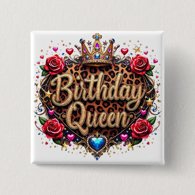 Glam Birthday Queen Crown Button (Front)