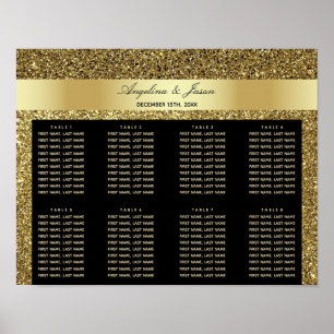 Glam Black and Gold Glitter Wedding Seating Chart