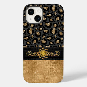 Glam Black and Gold Leopard Print Case-Mate iPhone 14 Case