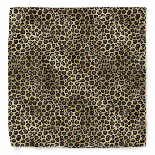 Glam Black and Gold Leopard Spots Patterned Bandana