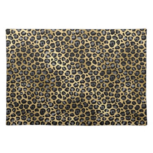 Glam Black and Gold Leopard Spots Patterned Cloth Placemat