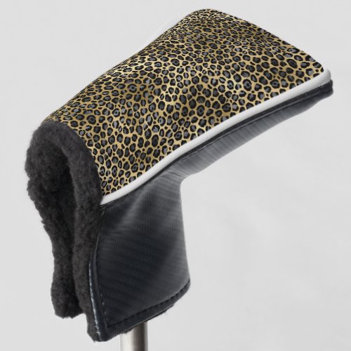 Glam Black and Gold Leopard Spots Patterned Golf Head Cover
