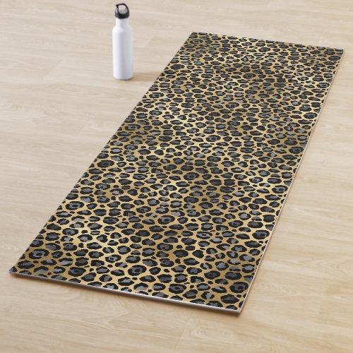 Glam Black and Gold Leopard Spots Patterned Yoga Mat