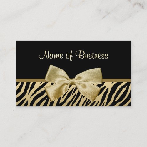 Glam Black And Gold Zebra Print Gold Ribbon Business Card