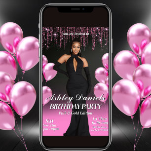 Glam Black and Pink Birthday Party Invitation