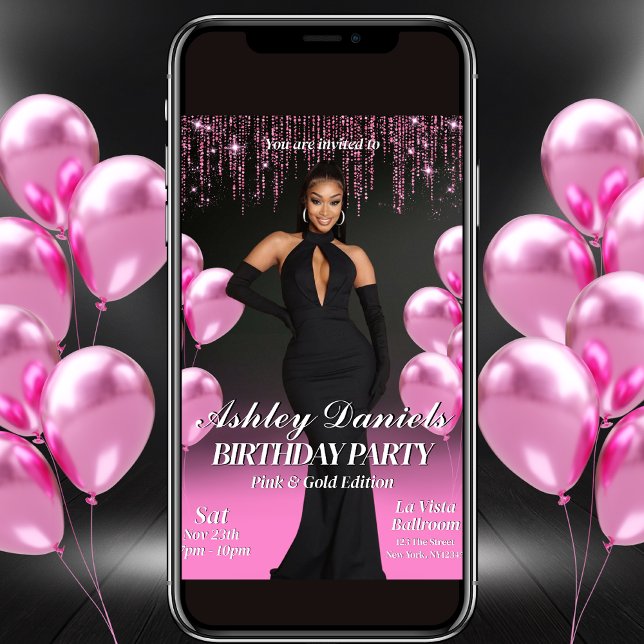 Glam Black and Pink Birthday Party Invitation (Creator Uploaded)