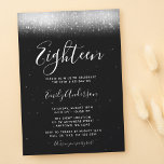 Glam Black and White 18th Birthday Invitation<br><div class="desc">This modern 18th birthday invitation is designed to impress! Trendy faux shimmer white lights on a black background with a modern script font.</div>
