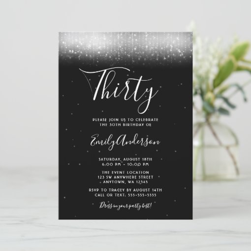 Glam Black and White 30th Birthday Invitation Zazzle