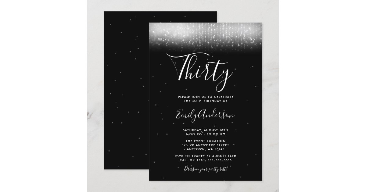 Glam Black and White 30th Birthday Invitation Zazzle