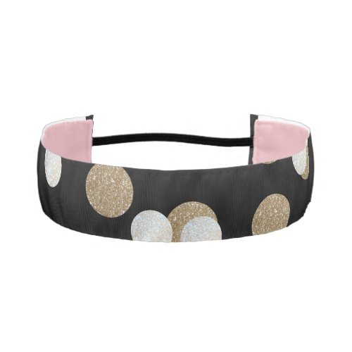 glam black and white dots champagne gold confetti athletic headband