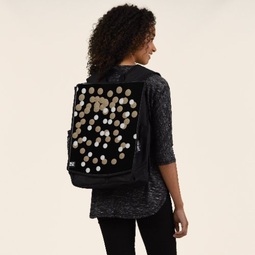glam black and white dots champagne gold confetti backpack