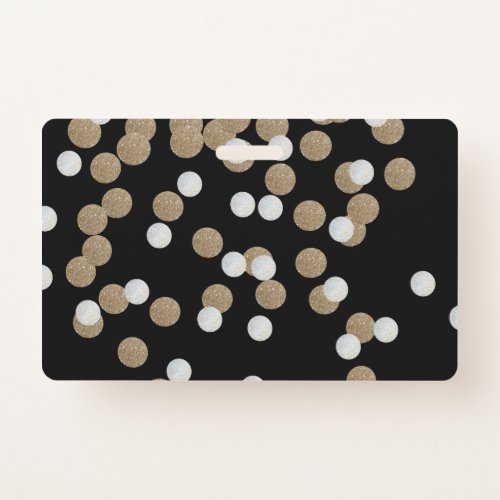 glam black and white dots champagne gold confetti badge