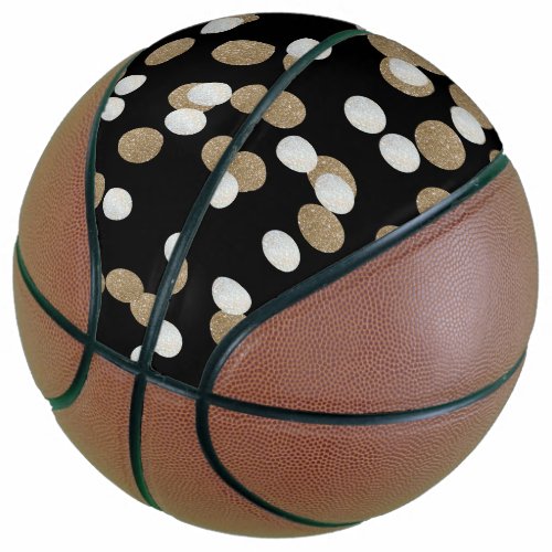 glam black and white dots champagne gold confetti basketball