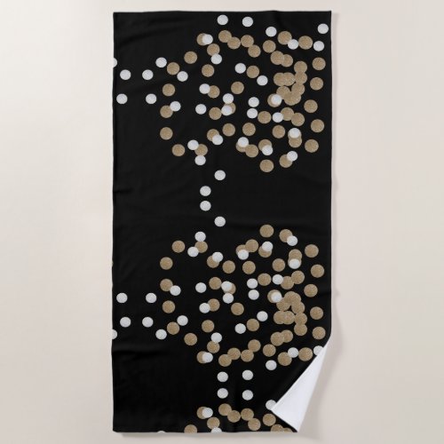 glam black and white dots champagne gold confetti beach towel