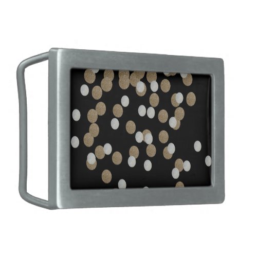 glam black and white dots champagne gold confetti belt buckle