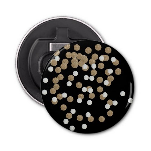 glam black and white dots champagne gold confetti bottle opener