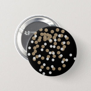 glam black and white dots champagne gold confetti button