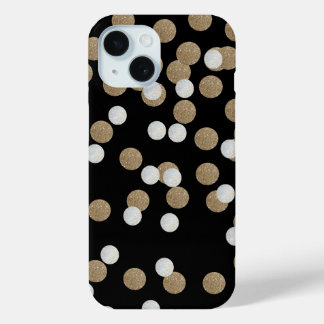 glam black and white dots champagne gold confetti iPhone 15 case