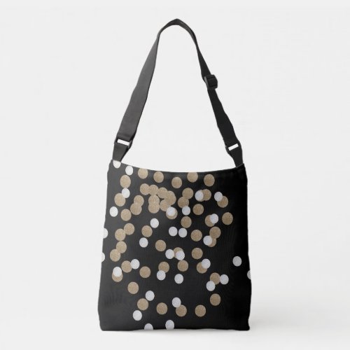 glam black and white dots champagne gold confetti crossbody bag