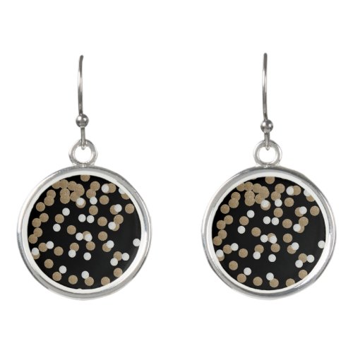 glam black and white dots champagne gold confetti earrings
