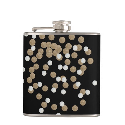 glam black and white dots champagne gold confetti flask