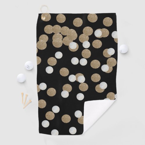 glam black and white dots champagne gold confetti golf towel