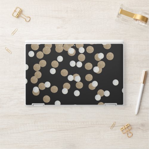 glam black and white dots champagne gold confetti HP laptop skin