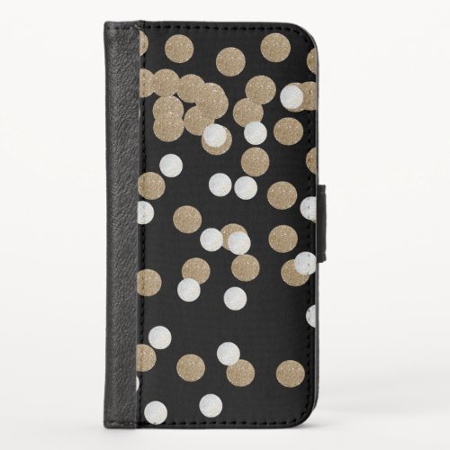 glam black and white dots champagne gold confetti iPhone x wallet case