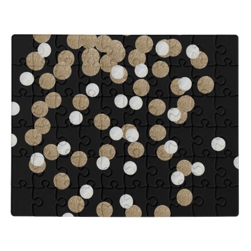 glam black and white dots champagne gold confetti jigsaw puzzle