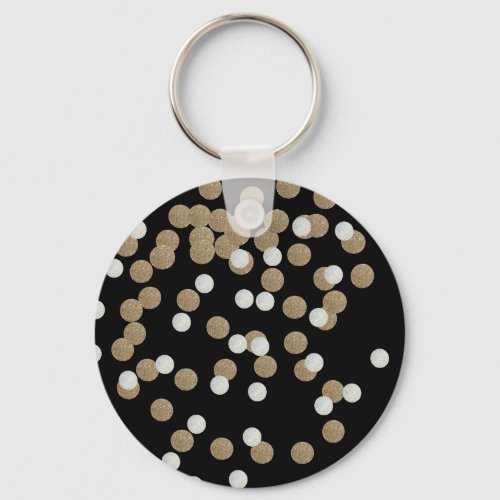 glam black and white dots champagne gold confetti keychain