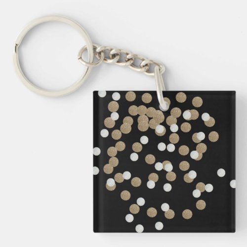 glam black and white dots champagne gold confetti keychain
