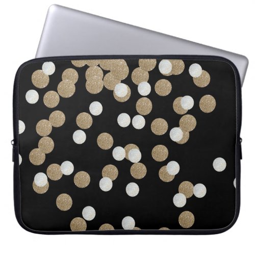 glam black and white dots champagne gold confetti laptop sleeve