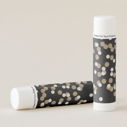 glam black and white dots champagne gold confetti lip balm