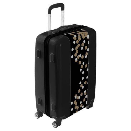 glam black and white dots champagne gold confetti luggage